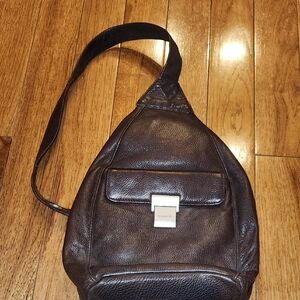 Tignanello Brown Pebbled Leather Sling Backpack Crossbody Bag